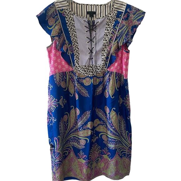 J.Crew Dresses & Skirts - J.CREW Collection Dress Silk Floral Mixed Pattern Blue Pink Lace Up Size 6